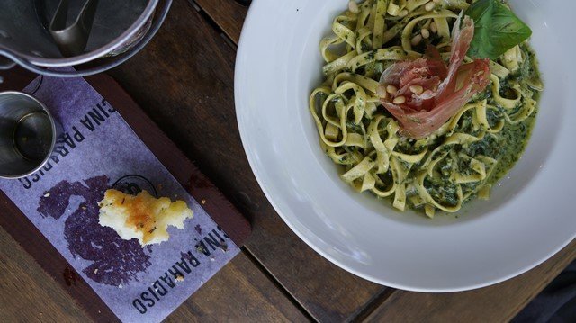 Taglietelle with Pesto Sauce at Cucina Paradiso