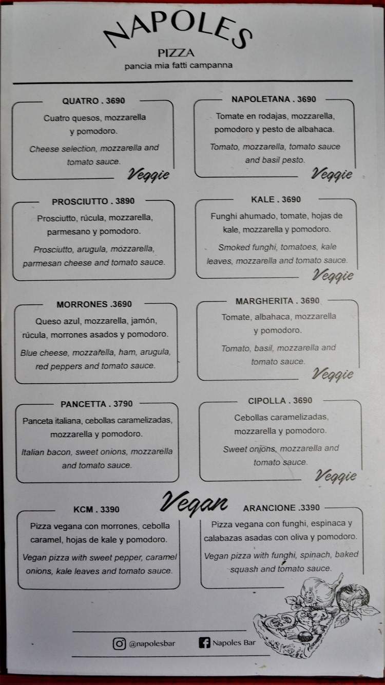 Nápoles – Menu with Prices p3