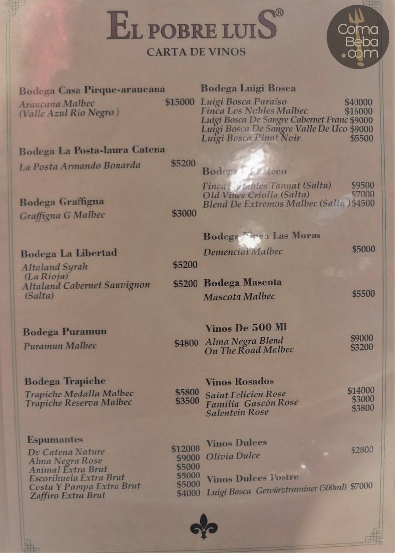 El Pobre Luís Steakhouse Menu p3