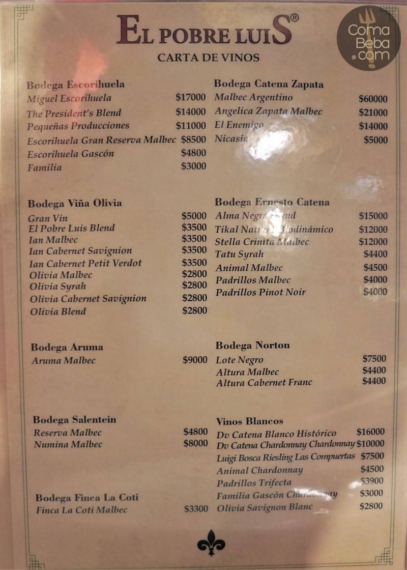 El Pobre Luís Steakhouse Menu p4