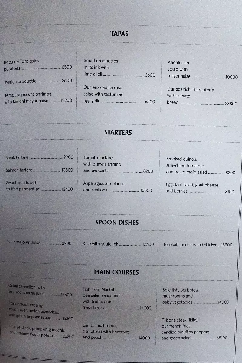 Boca de Toro Menu with Prices p2