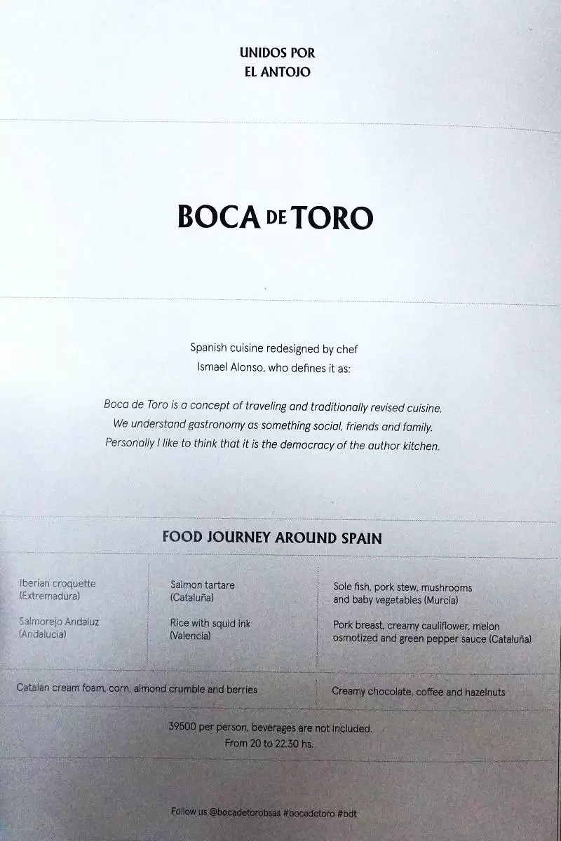 Boca de Toro Carta con Precios