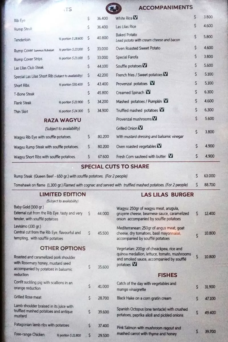 Cabaña las Lilas Menu with Prices p2