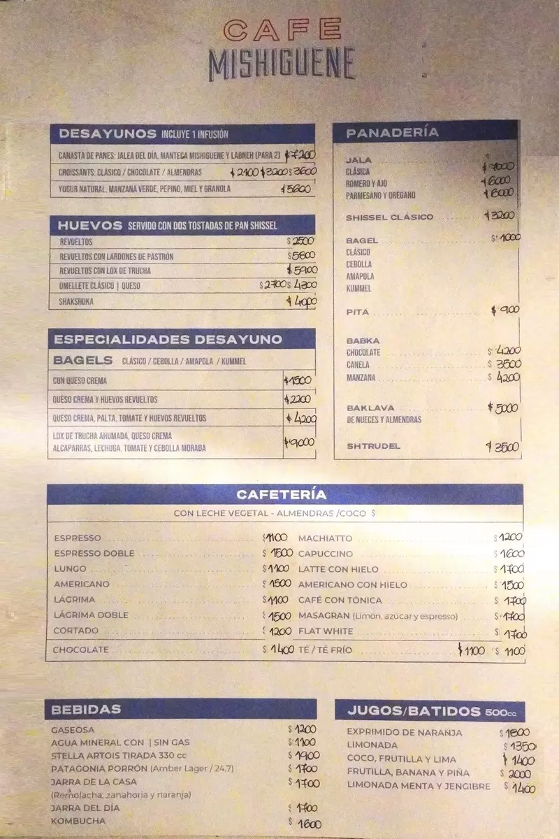 Cafe Mishiguene – Carta con precios