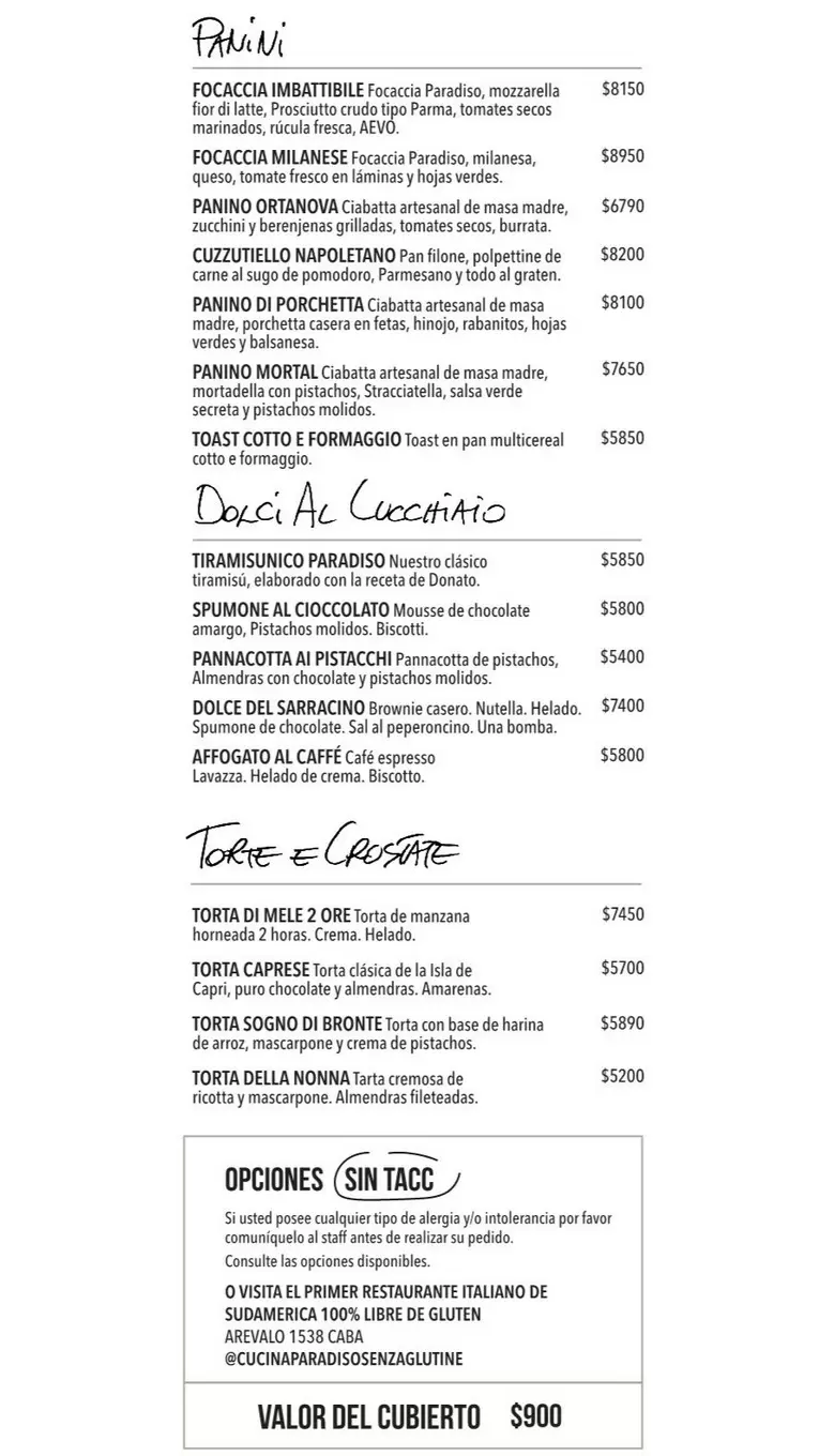 Cucina Paradiso – Menu with Prices- Buenos Aires p4