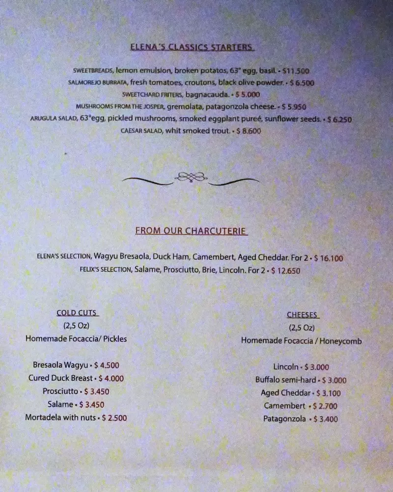 Elena- Menu with Prices – Buenos Aires
