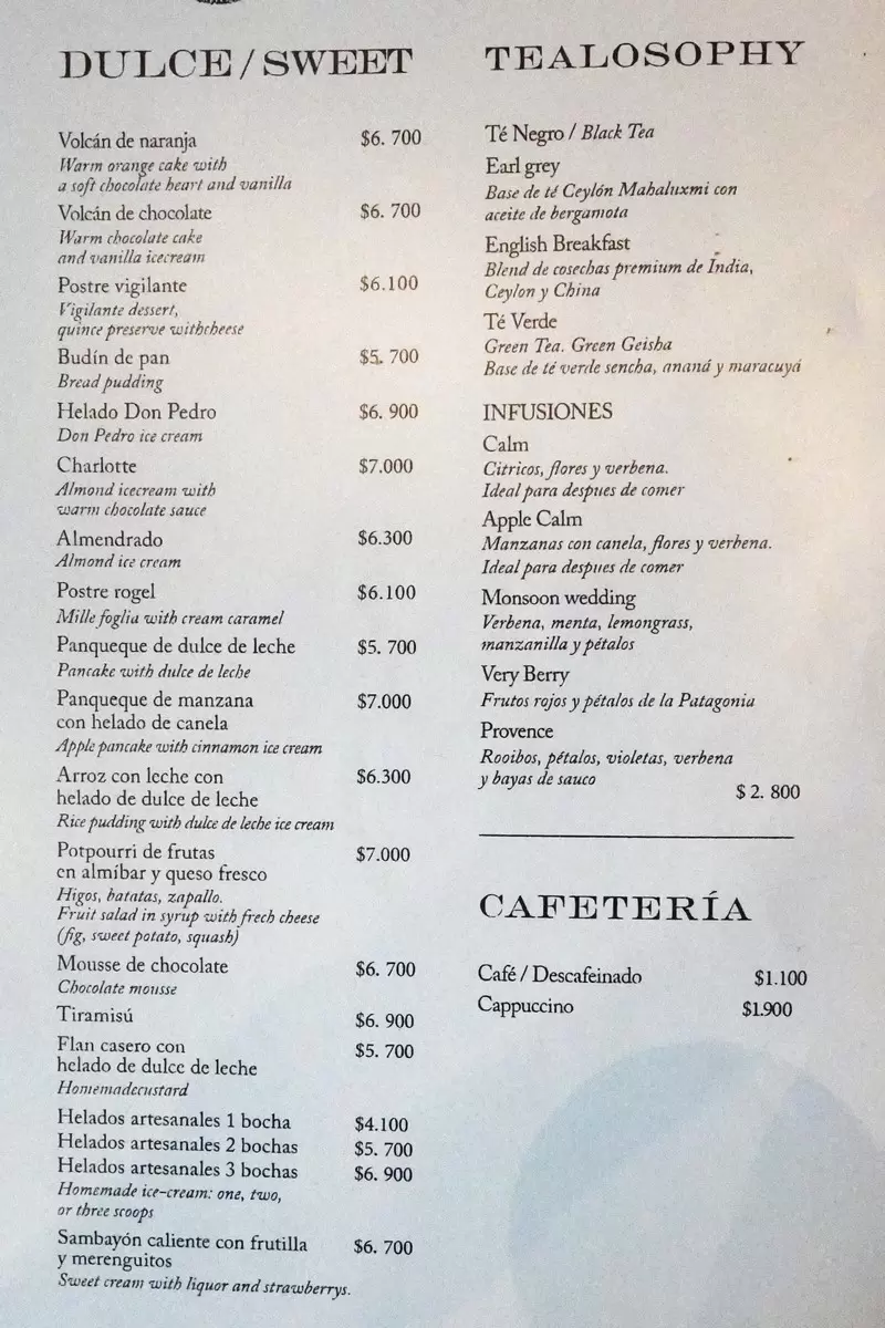 Fervor Carta con precios p5 | Buenos Aires Restaurant and Bar Reviews