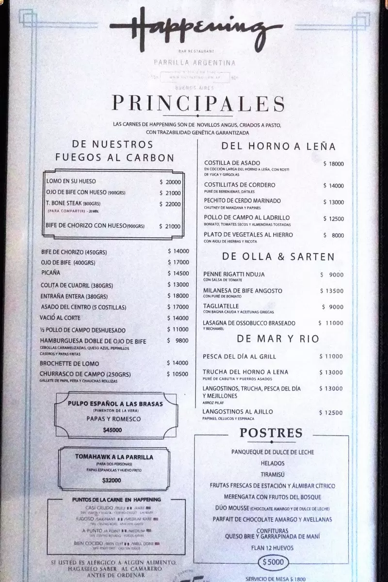 Happening Buenos Aires – Carta con precios p2