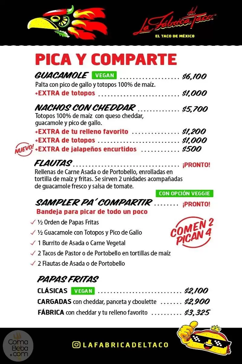 La Fábrica del Taco – Menu with Prices- Buenos Aires