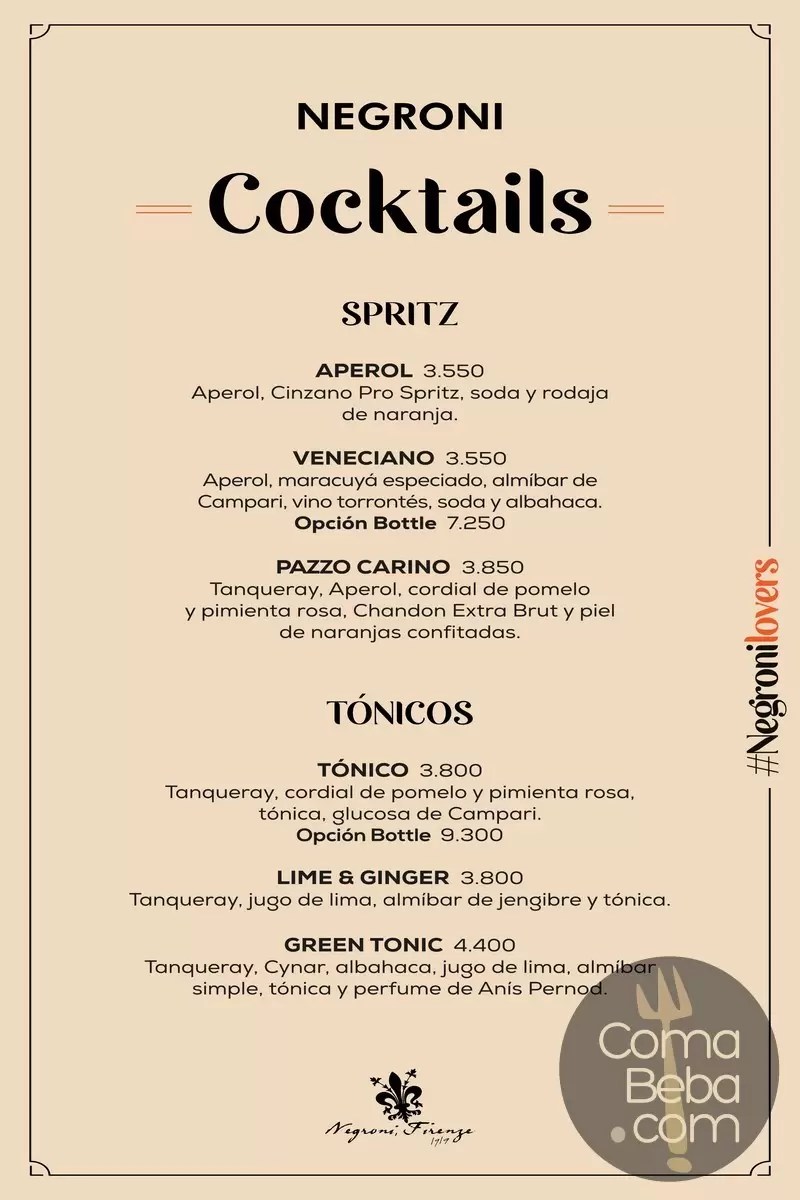 Negroni Belgrano Menu with Prices p11