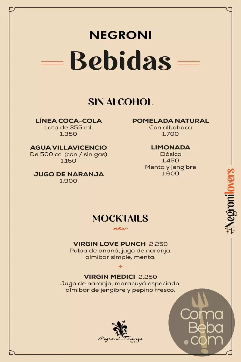 Negroni Belgrano Menu with Prices p16