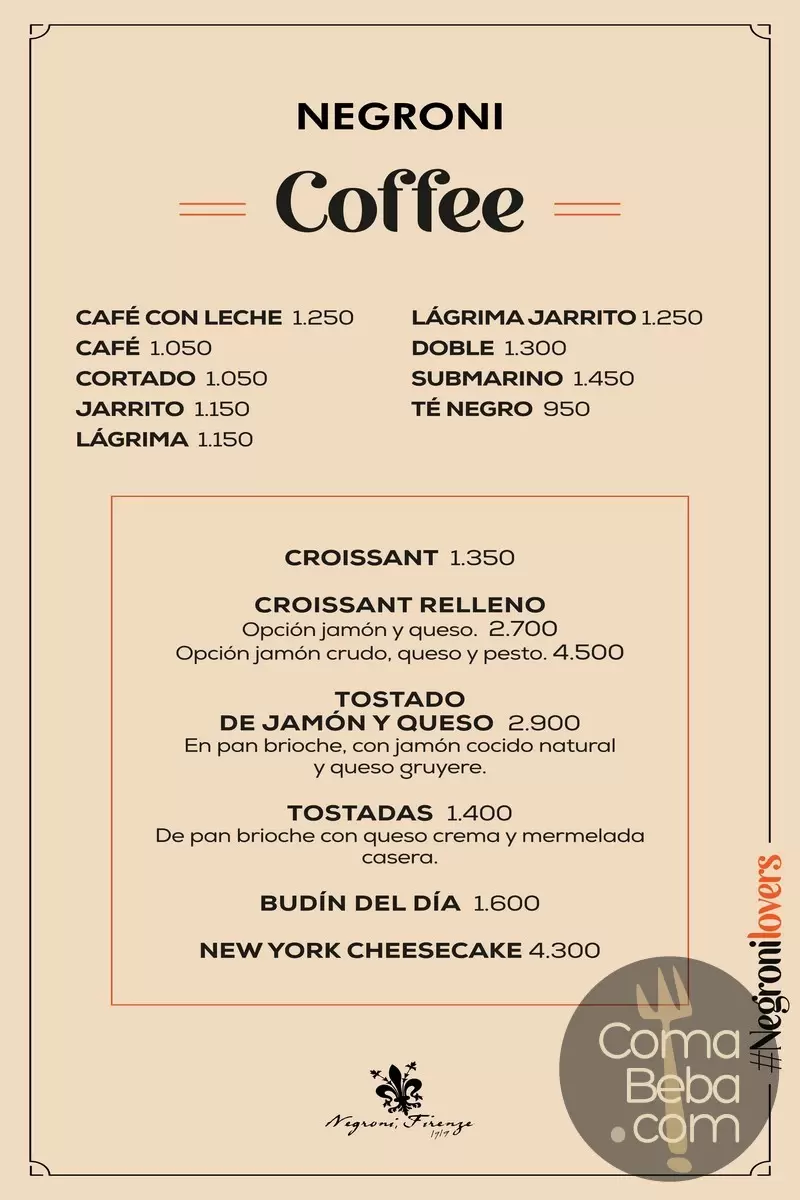 Negroni Belgrano Menu with Prices p20