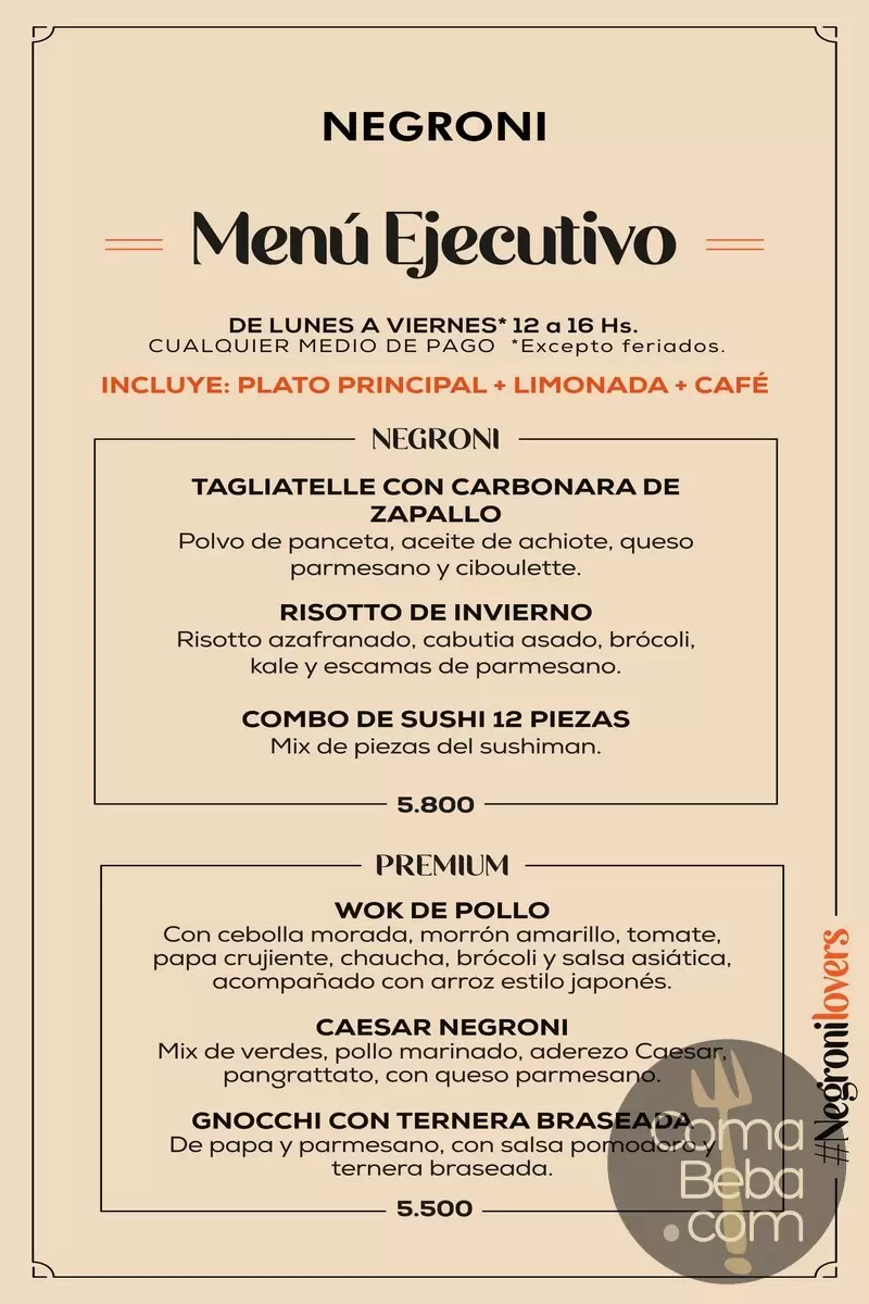 Negroni Posadas Menu with Prices p17