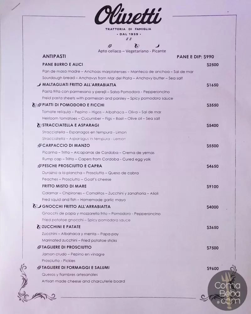 Trattoria Olivetti Menu with Prices