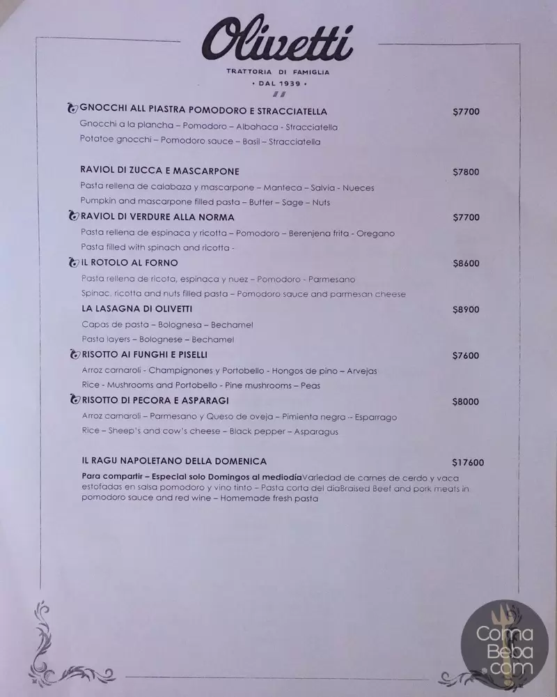 Trattoria Olivetti Menu with Prices p3