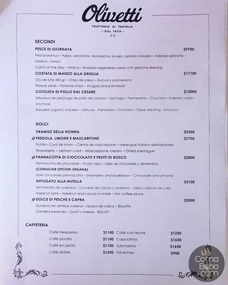 Trattoria Olivetti Menu with Prices p4