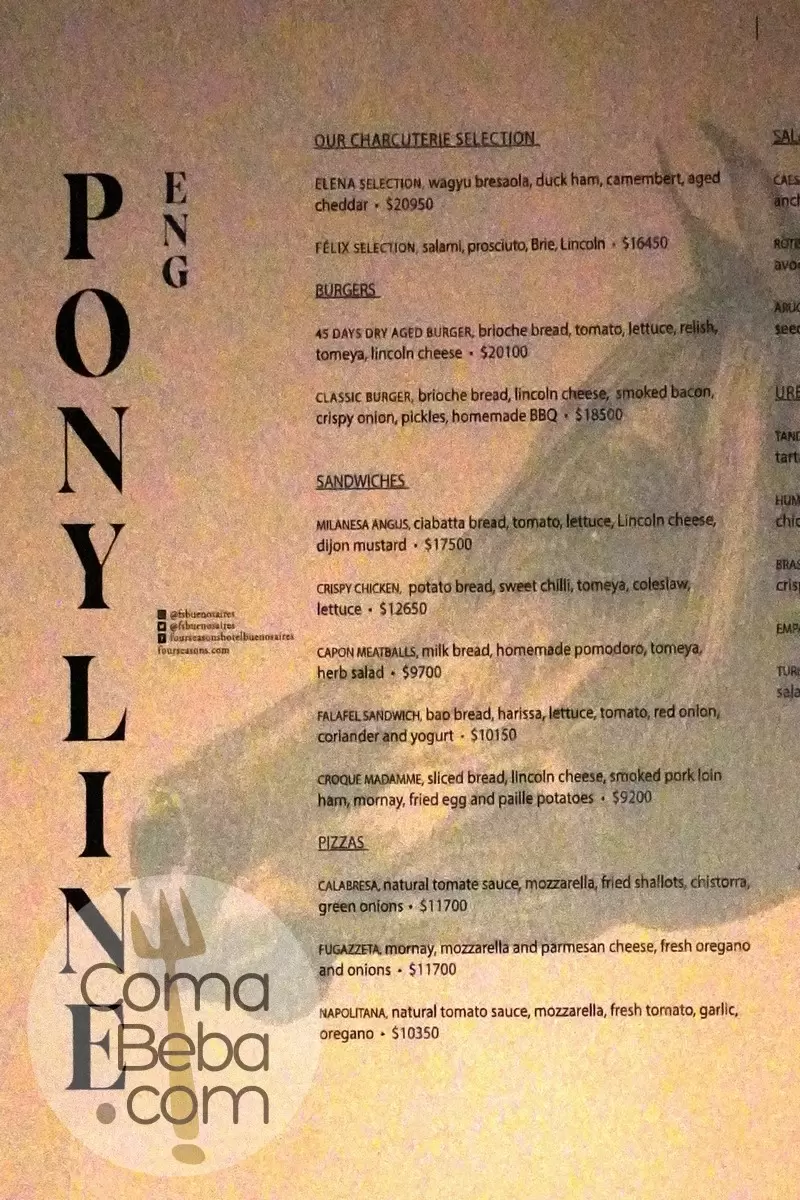 Pony Line Buenos Aires Menu with Prices