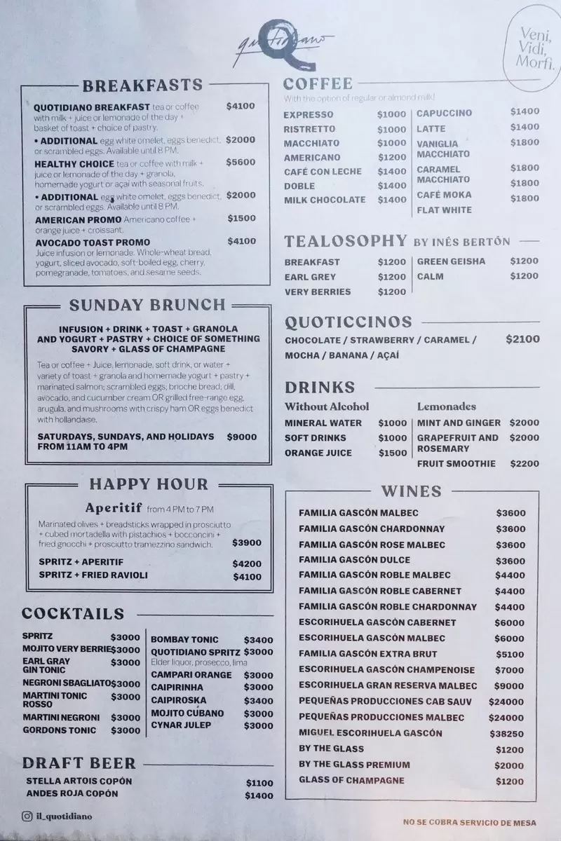 Quotidiano – Menu with Prices p2