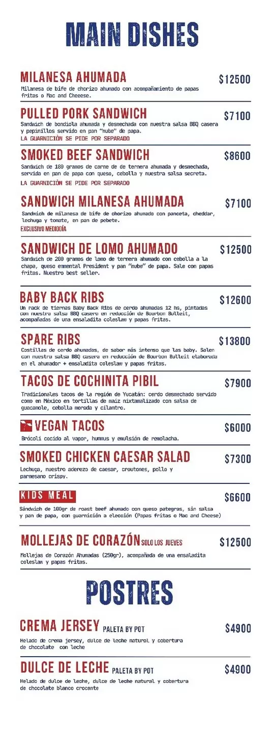 Ribs al Rio – La Infanta – Menu with Prices