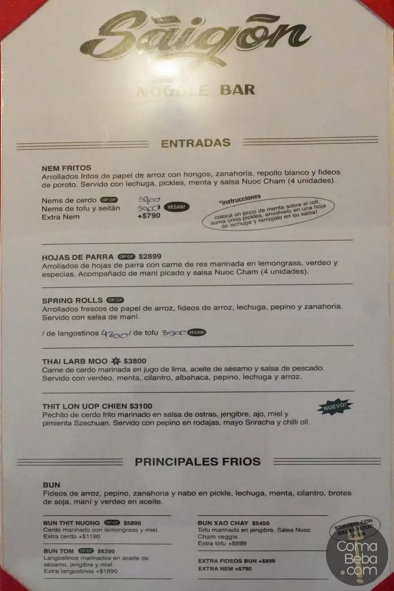Saigón Noodle Bar – Carta con precios p1