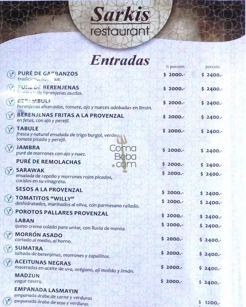 Sarki’s Buenos Aires Menu with Prices