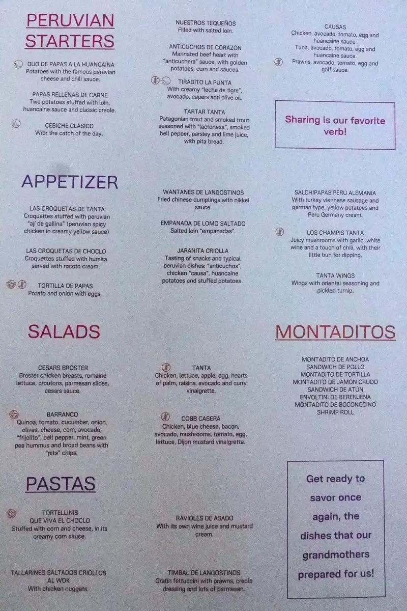 Tanta Buenos Aires Menu with Prices p1