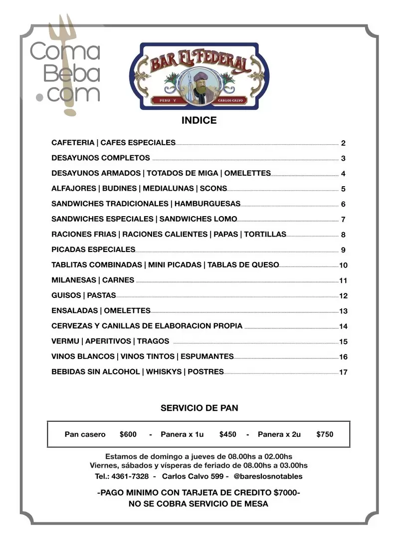 Bar El Federal Menu 2024