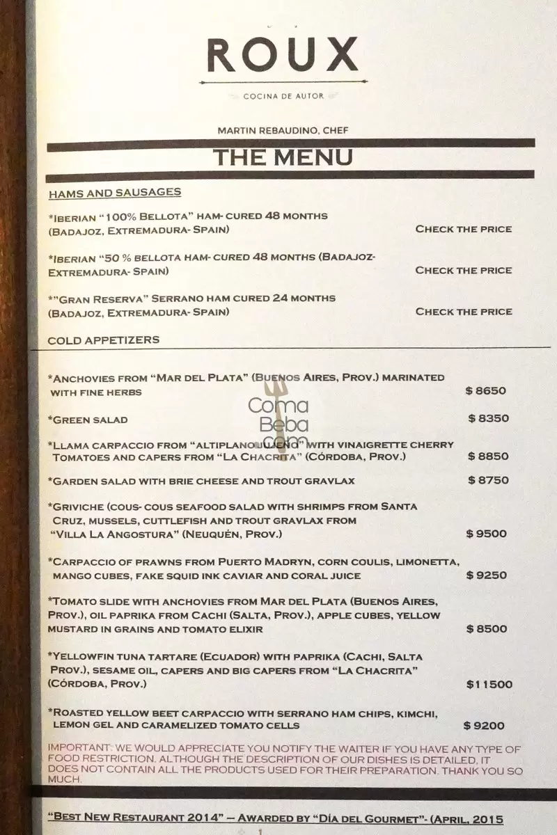 Roux Menu with Prices – Updated Jan 2024