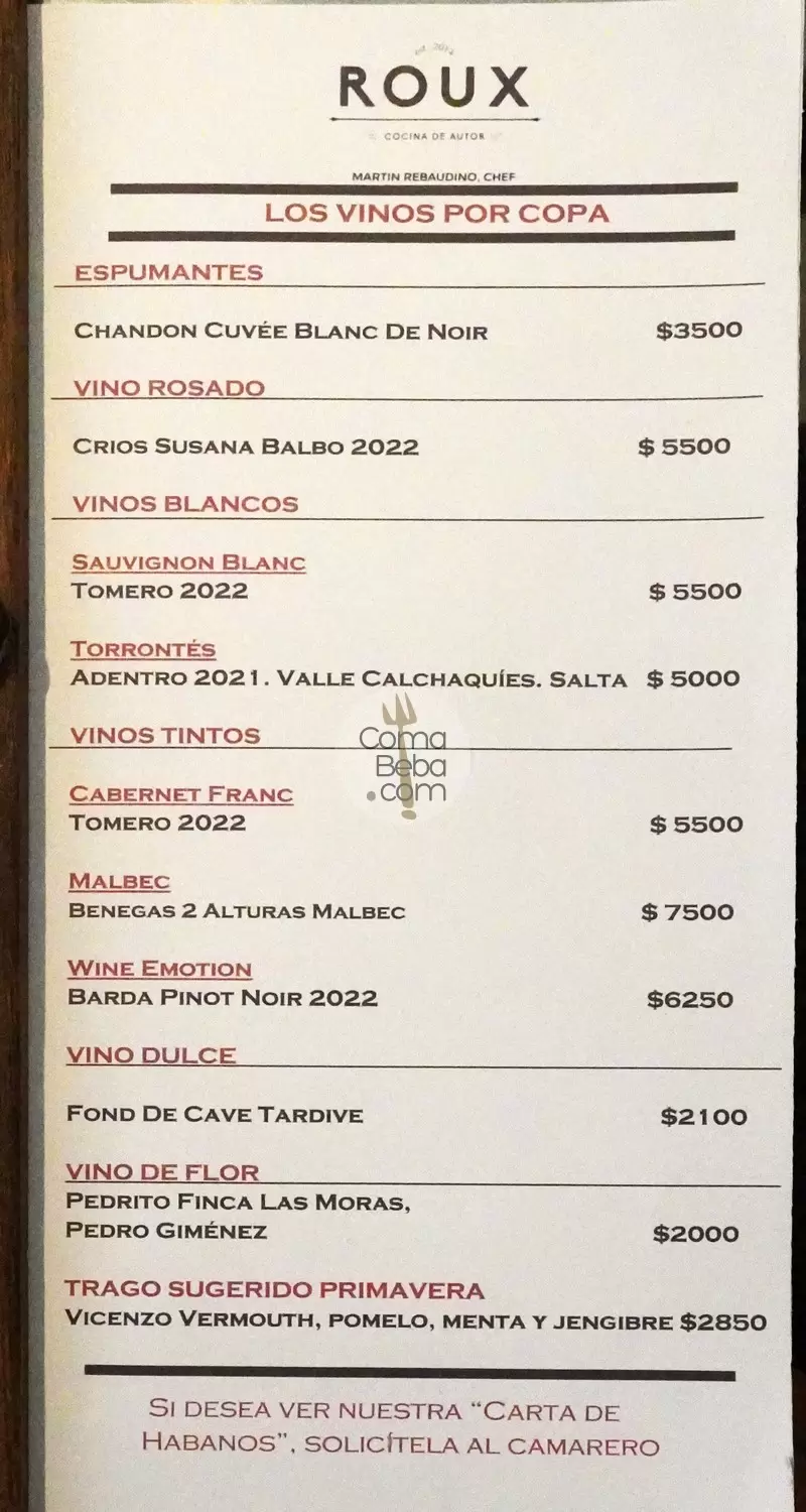 Roux Buenos Aires Carta de Vinos – Enero 2024