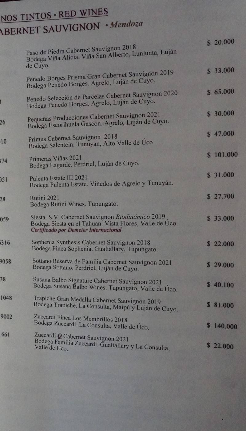 Cabaña las Lilas Wine List p12