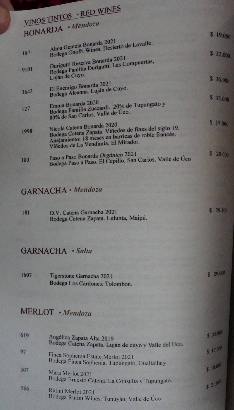 Cabaña las Lilas Wine List p15