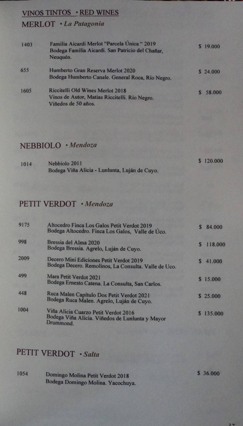 Cabaña las Lilas Wine List p16
