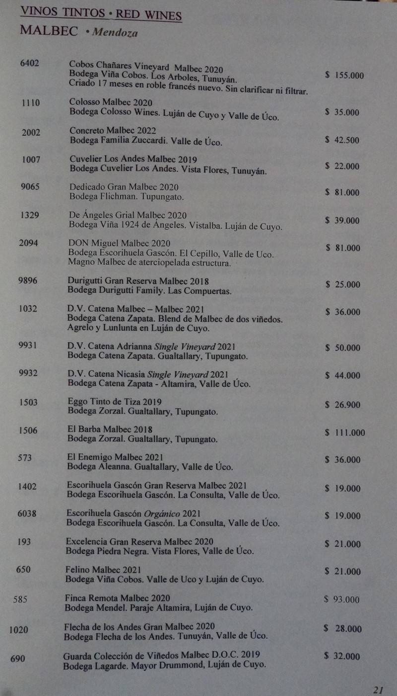 Cabaña las Lilas Wine List p2