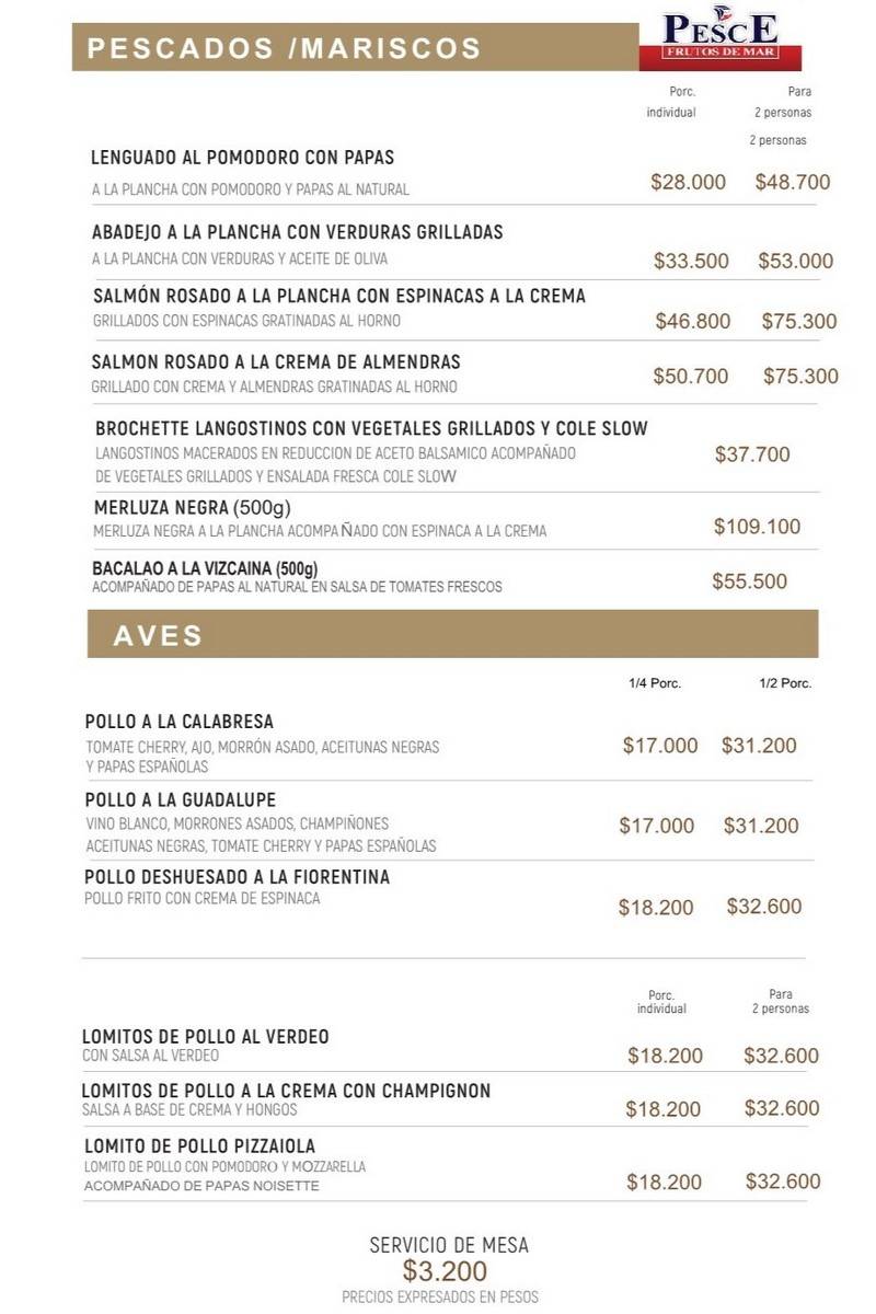 La carta con precios de Piegari p8