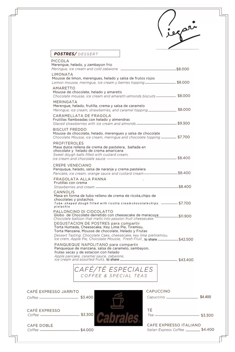 Piegari Carnes Menu with Prices p12