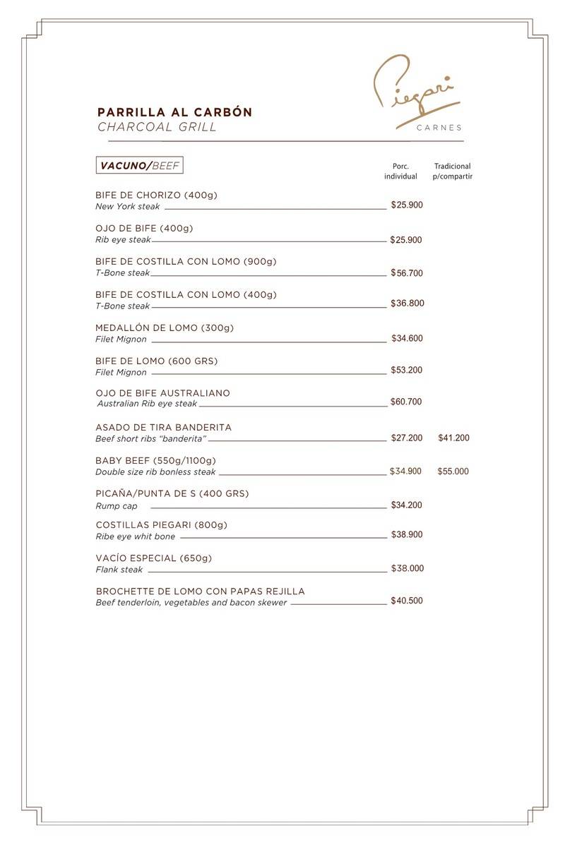 La carta con precios de Piegari Carnes p6