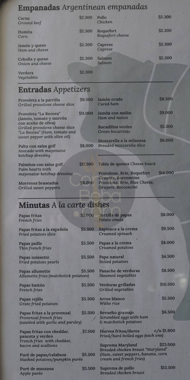 El Mirasol Menu with Prices p1