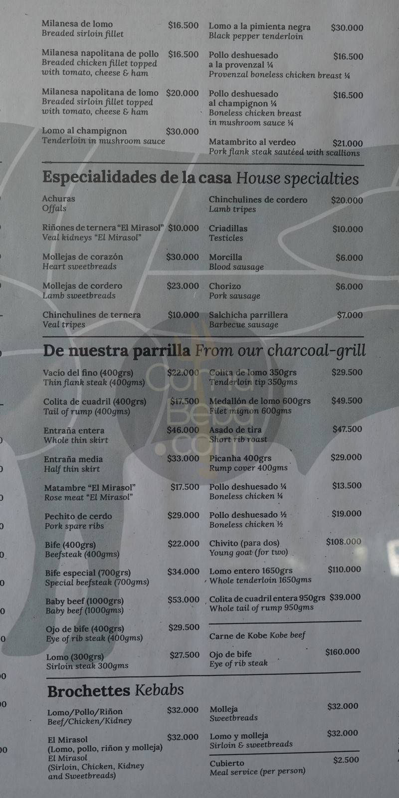 El Mirasol Menu with Prices p2