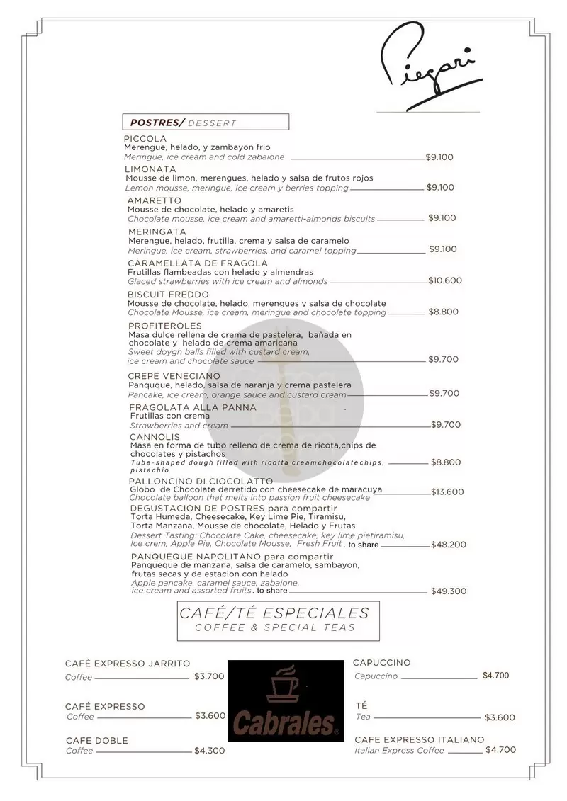 Piegari Menu with Prices p11