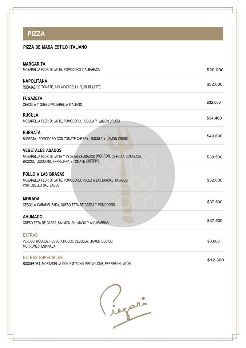 La carta con precios de Piegari Carnes p10