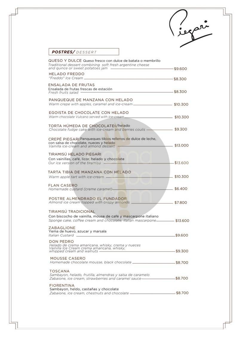 La carta con precios de Piegari Carnes p11