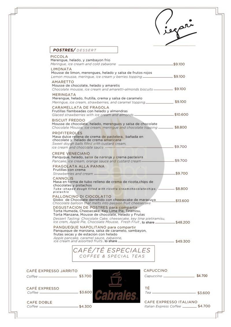 La carta con precios de Piegari Carnes p12