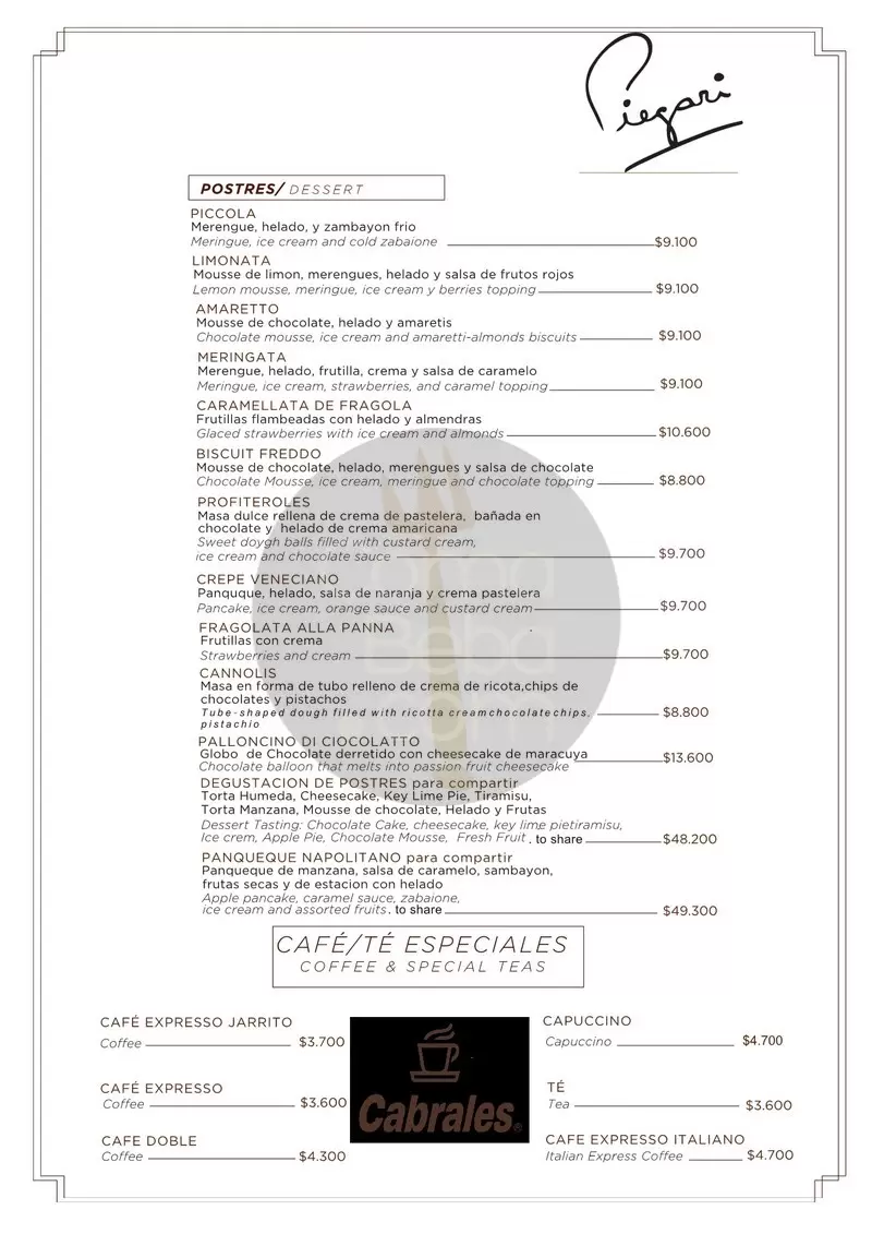 Piegari Carnes Menu with Prices p12