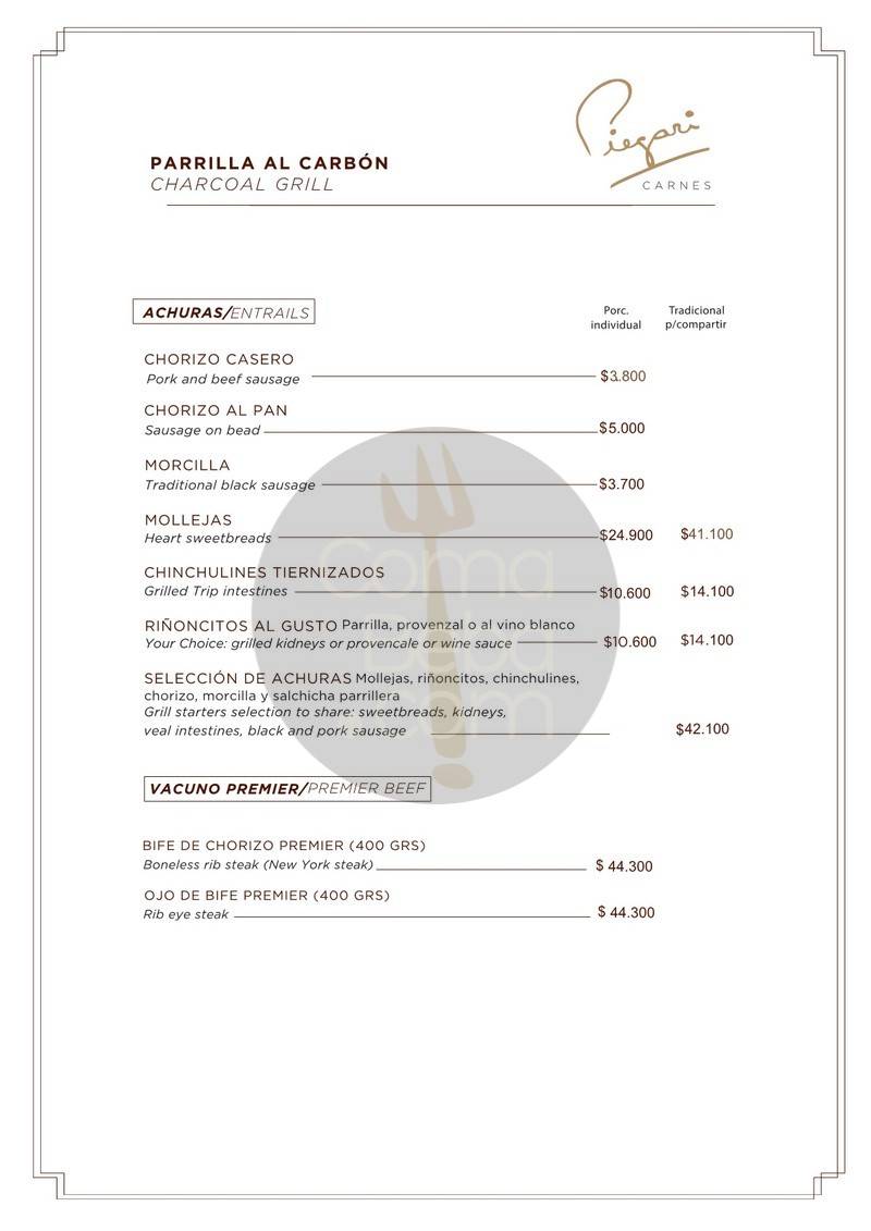 La carta con precios de Piegari Carnes p5