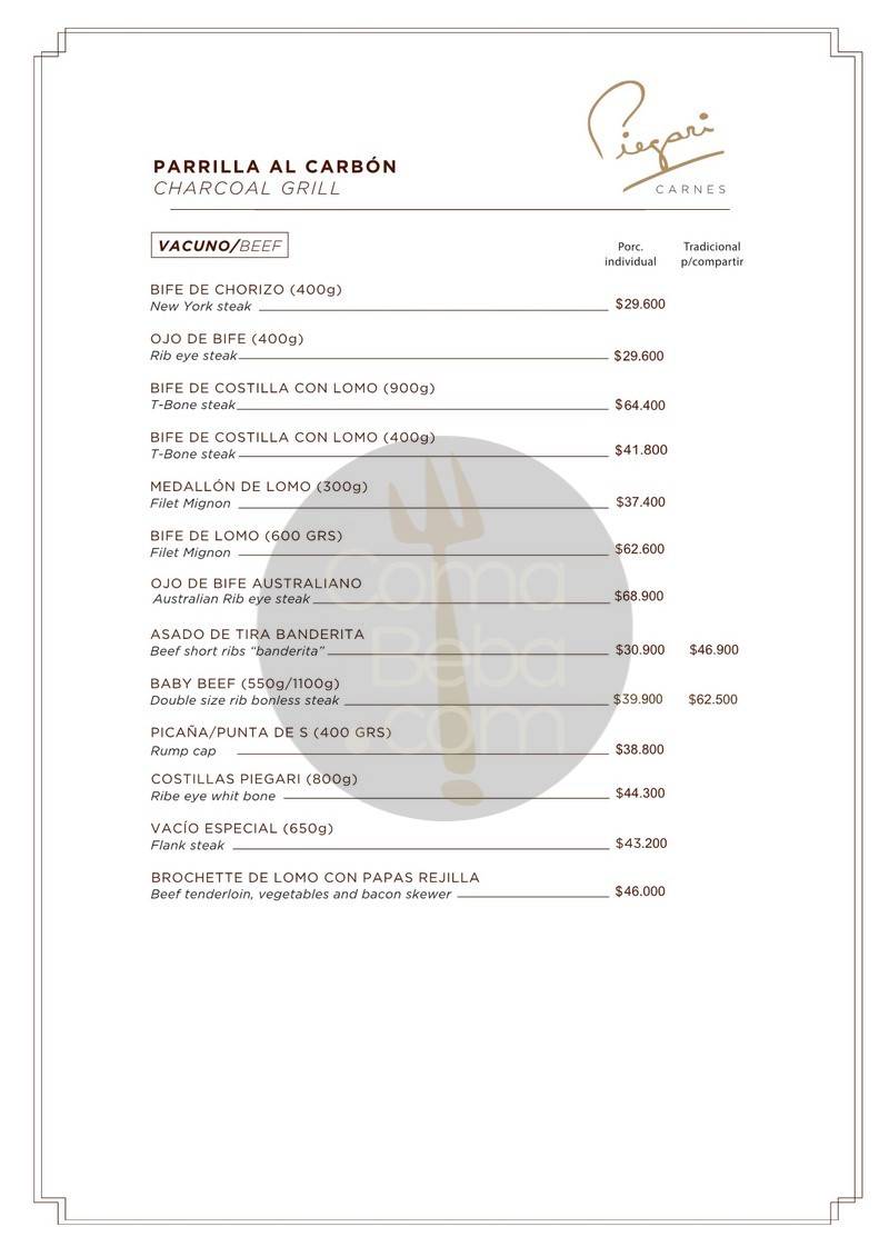La carta con precios de Piegari Carnes p6