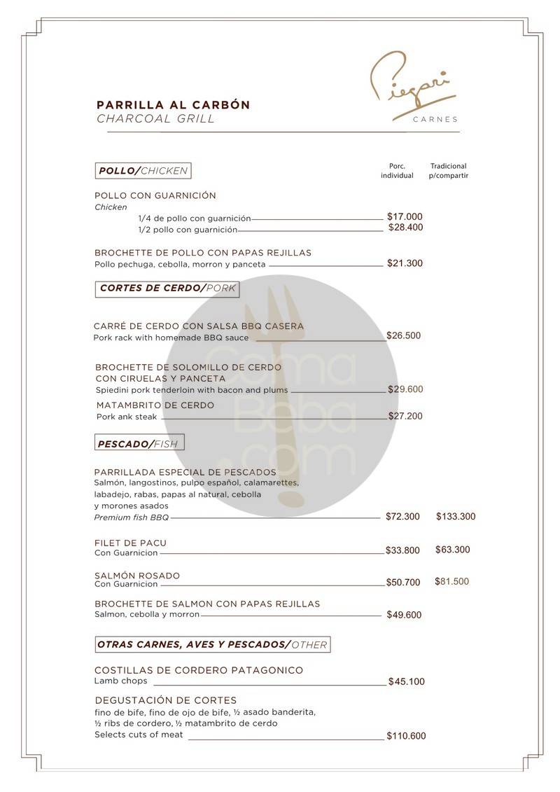 La carta con precios de Piegari Carnes p7