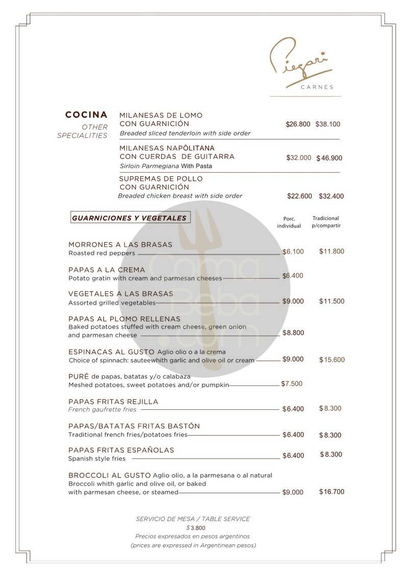 La carta con precios de Piegari Carnes p9