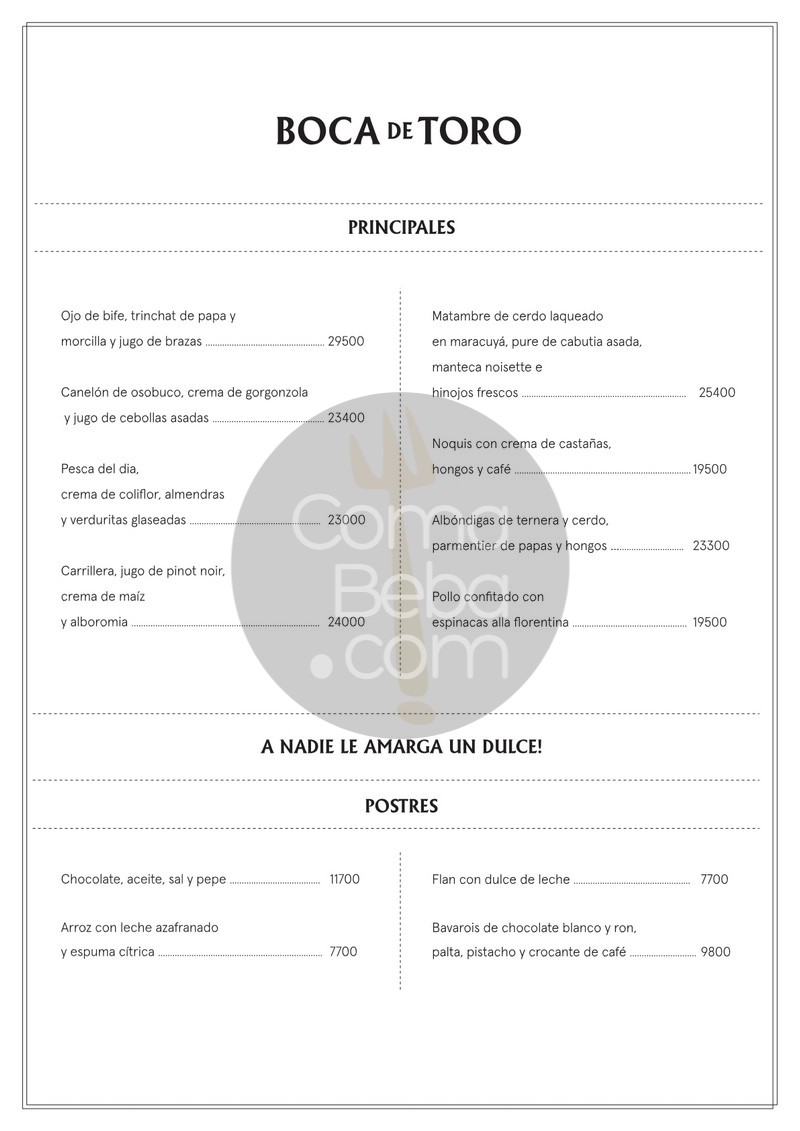 Boca de Toro Carta con Precios p2