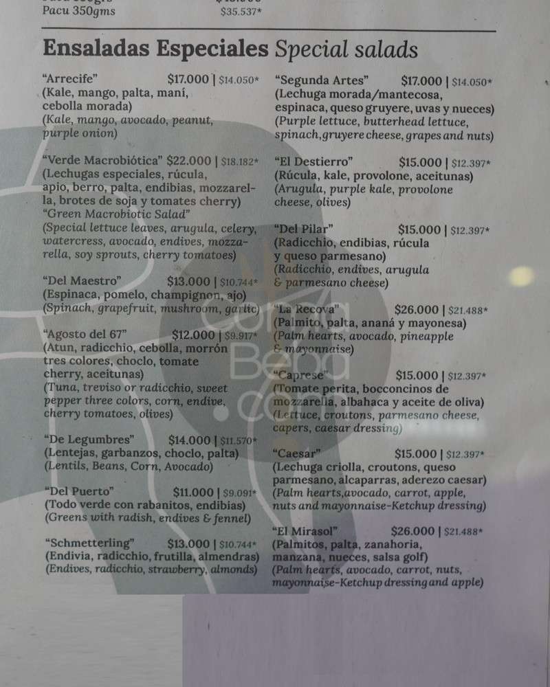 El Mirasol Menu with Prices p1