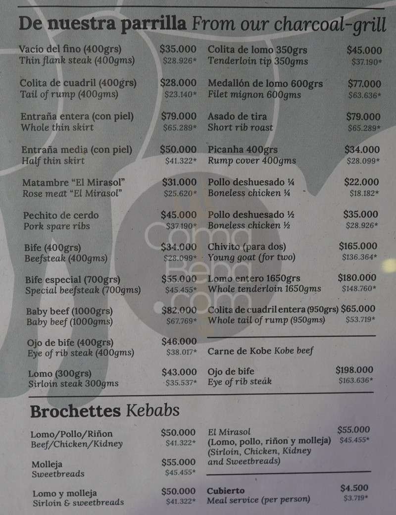 El Mirasol Menu with Prices p3